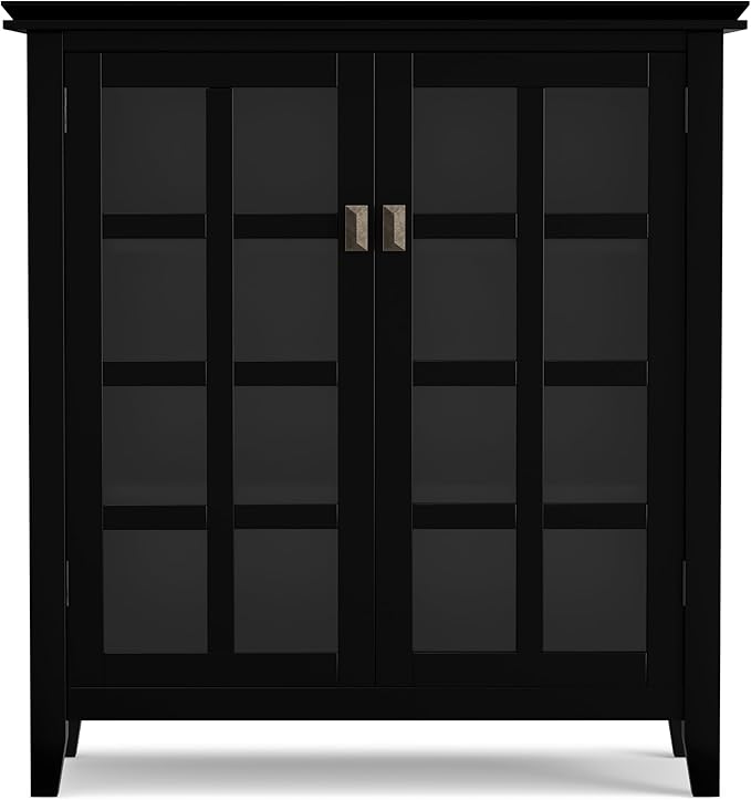 SIMPLIHOME Artisan SOLID WOOD 38 inch Wide Transitional Medium Storage Cabinet in Black for the Living Room, Entryway and Family Room