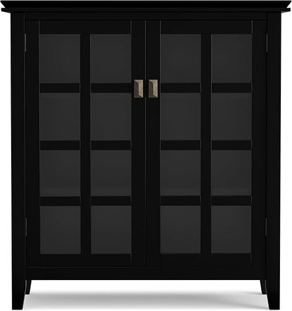 SIMPLIHOME Artisan SOLID WOOD 38 inch Wide Transitional Medium Storage Cabinet in Black for the Living Room, Entryway and Family Room