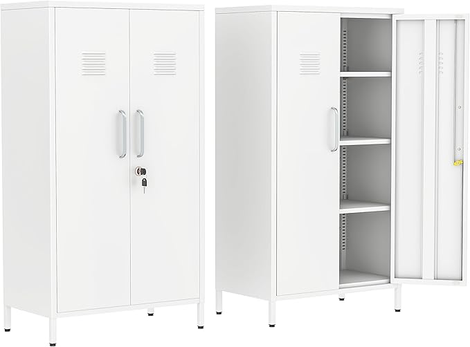 Ckzbx Tall Narrow Storage Cabinet 51.18" H Bathroom Cabinet Metal Pantry Cabinets, 3 Adjustable Shelves for Kitchen, Home Office, Living Room, Dinning Room (30 inches Wide White)