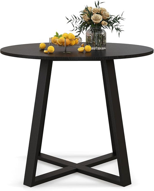 Giantex 36” Round Dining Table with Pedestal Base, Solid Rubber Wood Frame, 220 lbs Capacity, Kitchen Table for Dinette, Dinner, Living Room, Dining Room Table, Black