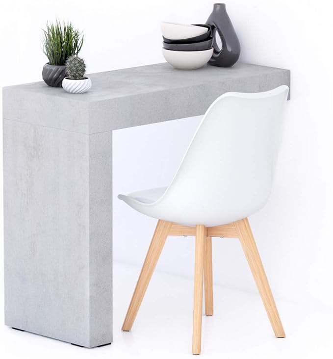 Mobili Fiver, Evolution Dining Table 35.4 x 15.7 in, Concrete Effect, Grey with One Leg, for 1 People, Modern Dining Table for Kitchen, Italian Furniture