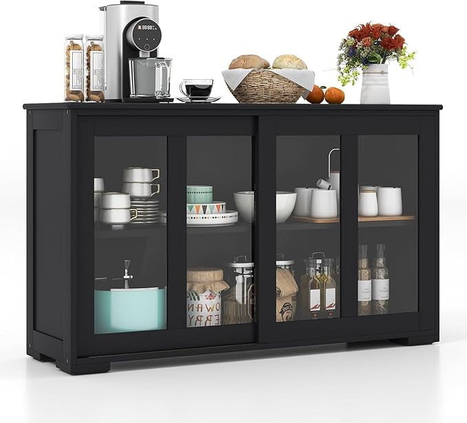 NAFORT Wooden Buffet Cabinet Sideboard with Sliding Doors, Kitchen Storage Console Table, Accent Coffee Bar with Adjustable Shelf for Living Room, Dining Room (Black, 13" D x 42" W x 24.5" H)