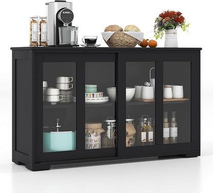 NAFORT Wooden Buffet Cabinet Sideboard with Sliding Doors, Kitchen Storage Console Table, Accent Coffee Bar with Adjustable Shelf for Living Room, Dining Room (Black, 13" D x 42" W x 24.5" H)