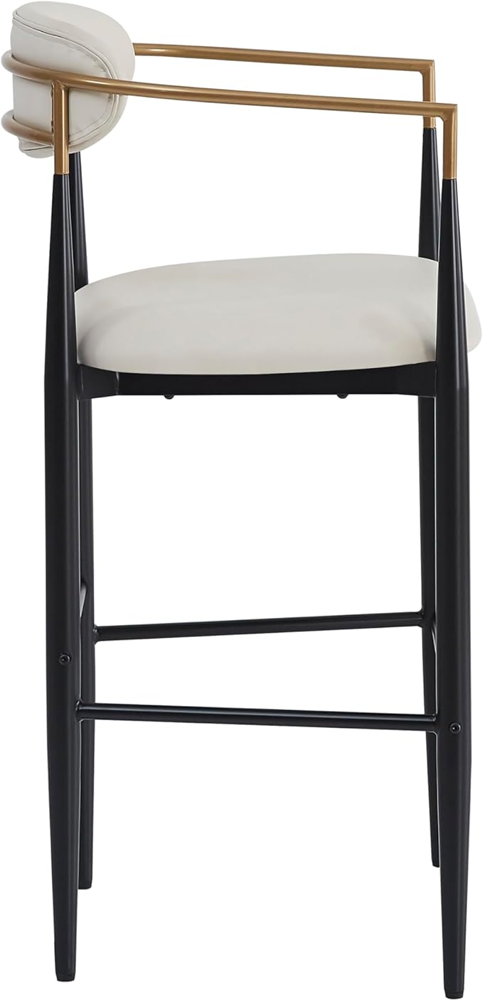 Bar stools Set of 2, Upholstered Bar Stools with Back for Kitchen Island, Beige Faux PU Leather Seating Black Iron Legs 260LBS Weight Capacity