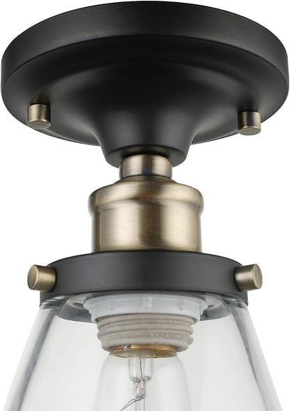 GLOBE Electric 65380 1-Light Flush Mount Ceiling Light, Dark Bronze, Antique Brass Accents, Glass Shade, Bedroom Lighting Fixtures Ceiling, Dining Room Fixture, Lighting for Hallway