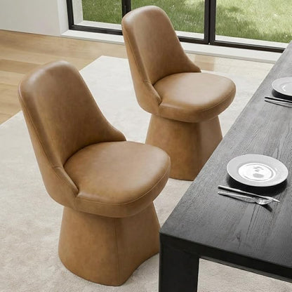 KISLOT Swivel Dining Chairs Set of 2, Upholstered Mid Century Modern Deskchair with High Back, Faux Leather Kitchen Chairs for Dining Room, Bedroom, Dressing Room, Brown