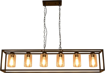 6-Light Black Kitchen Island Lighting with Clear Glass Shade, Modern Farmhouse Dining Room Light Fixtures Over Table, Island Lights for Kitchen, Dining Room, Bar, Foyer