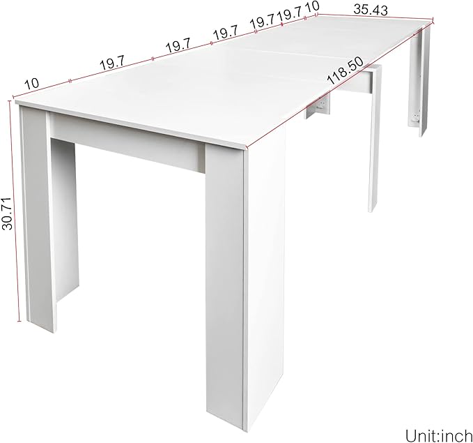 Pvillez 118.5" Wood Expandable Dining Table for 8-12 Person, Modern White Extendable Dining Room Table Large Rectangle Dining Table with Leaf Extension for Kitchen Console Office