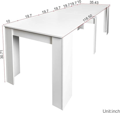 Pvillez 118.5" Wood Expandable Dining Table for 8-12 Person, Modern White Extendable Dining Room Table Large Rectangle Dining Table with Leaf Extension for Kitchen Console Office