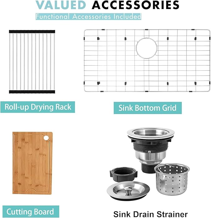 Farmhouse Kitchen Sink,16 Gauge T-304S Stainless Steel Workstation Farm Sinks with Accessories, 33" x 20" x 10" Large and Deep Apron Front Kitchen Sinks for Home, Kitchen and Outdoor