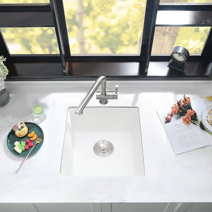 12 Inch Bar Sink Undermount White-iAnomla 12x15 Undermount Bar Sink White Quartz Composite Bar Prep Sink Small Single Bowl Mini Wet Bar Rv Kitchen Sinks with Bottom Grid