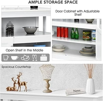 Sideboard Buffet Storage Cabinet Wood Kitchen Cupboard Server Console Island Table 2 Doors Storage Chest with Top Open Shelf (White)