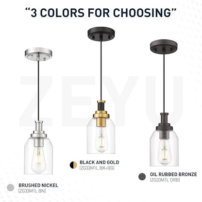 zeyu Pendant Lights Kitchen Island, Modern Kitchen Pendant Lighting Over Island for Dining Room, Brushed Nickel Hanging Lights Fixtures with Clear Glass Shade, ZG33M1L BN