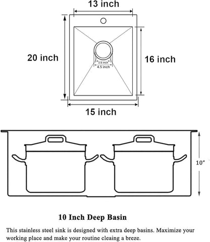 SHACO 15x20 Inch Black Drop In Bar Sink, 15 Inch Top Mount RV Kitchen 16 Gauge Stainless Steel Sink for Small Kitchen Wet Bar Prep RV Yard Office Laundry with Dish Grid & Drain, Gunmetal Black
