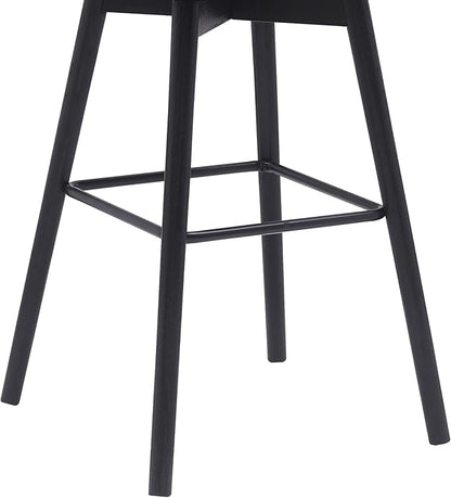 Armen Living Sicily Modern Farmhouse 30" Seat Height Swivel Black Wood Bar Stool for Kitchen Island Counter in Gray Faux Leather