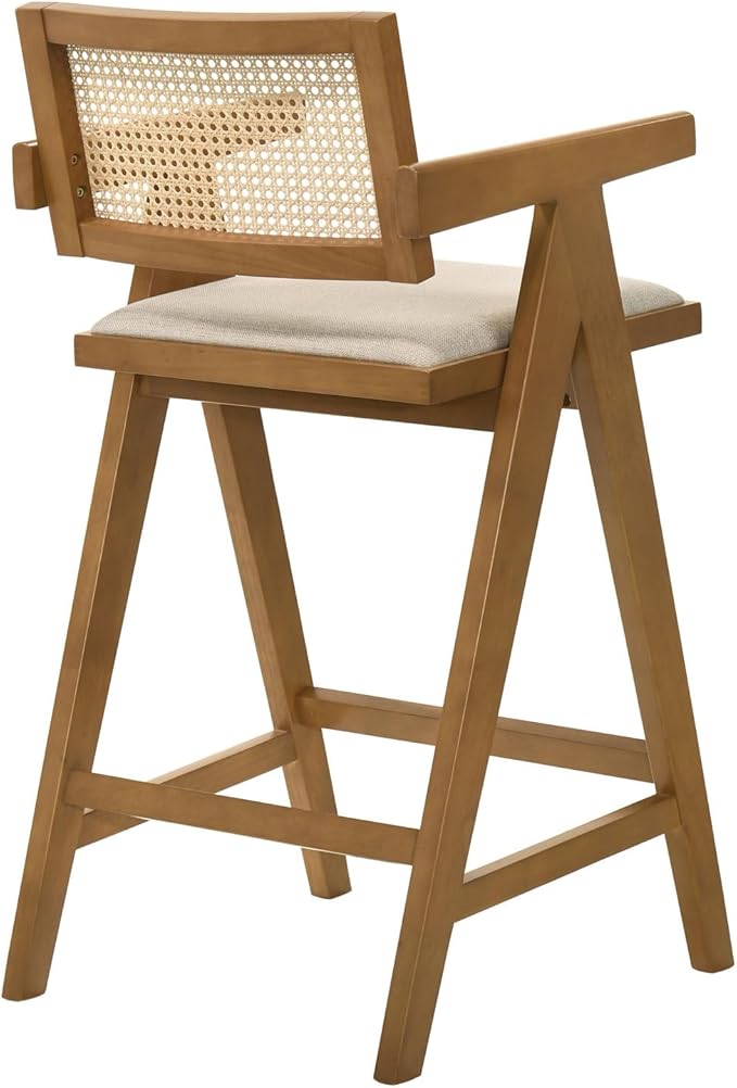 Remy Light Walnut Woven Rattan Wood Chair (Set of 2) - Walnut - Mid-Century Modern Charm - Kitchen Island - Timeless Appeal