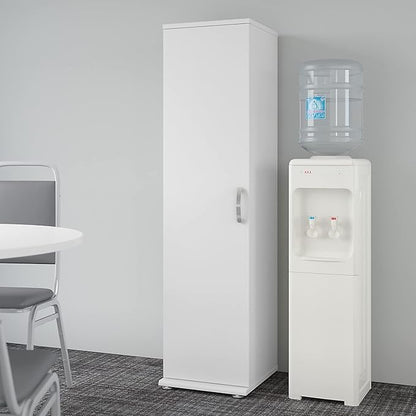 Bush Business Furniture Universal Tall Narrow Storage Cabinet with Door and Shelves in White