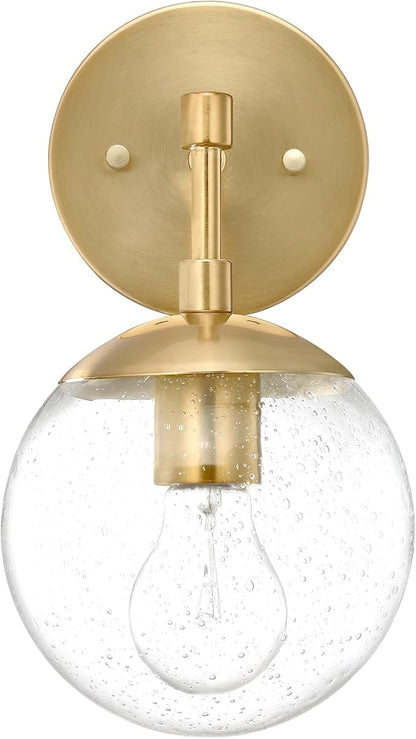 Design House Gracelyn 1-Light Dimmable Wall Sconce, Seeded Glass, Satin Gold, 11.65 in H x 6.11 in W x 8 in D, 588871-SG