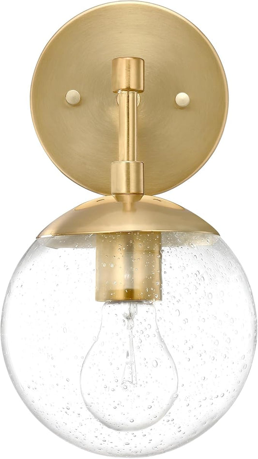 Design House Gracelyn 1-Light Dimmable Wall Sconce, Seeded Glass, Satin Gold, 11.65 in H x 6.11 in W x 8 in D, 588871-SG