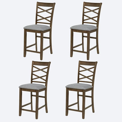 Set of 4 Dining Chairs, Wooden Kitchen Chairs with Padded Cushion, Upholstered Stools for Kitchen Island, Dining Room, Living Room, Easy Assembly (Walnut - Cross-backrest)