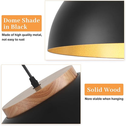 Large Pendant Lights, 16" Black Pendant Light for Kitchen Island, Farmhouse Pendant Light Fixtures for Dining Room, Living Room, Bedroom, Bar, Vintage Pendant Lamp with Wooden Holder, 2 Pack