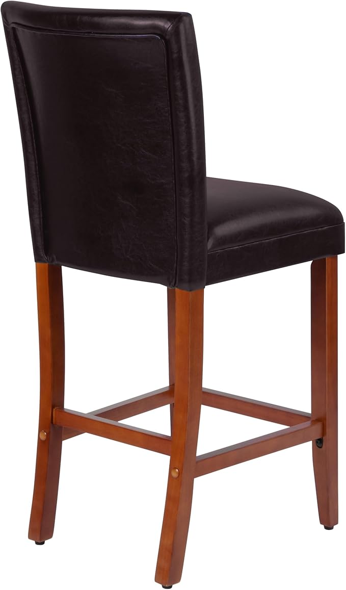 HomePop Home Decor Classic Counter Height Bar Stool, Set of 1, 29 Inch, Faux Leather Upholstered, Decorative Home Furniture, Dark Brown Faux Leather
