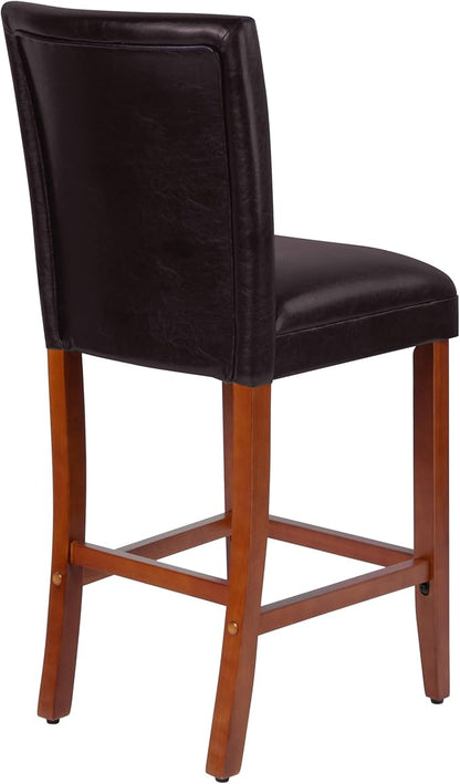 HomePop Home Decor Classic Counter Height Bar Stool, Set of 1, 29 Inch, Faux Leather Upholstered, Decorative Home Furniture, Dark Brown Faux Leather