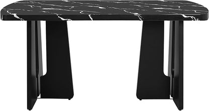 63" Faux Marble Island Table, Rustic Dining Table with 350Lbs Capacity, Farmhouse Dining Table with Geometric Legs for Family Meals, Black
