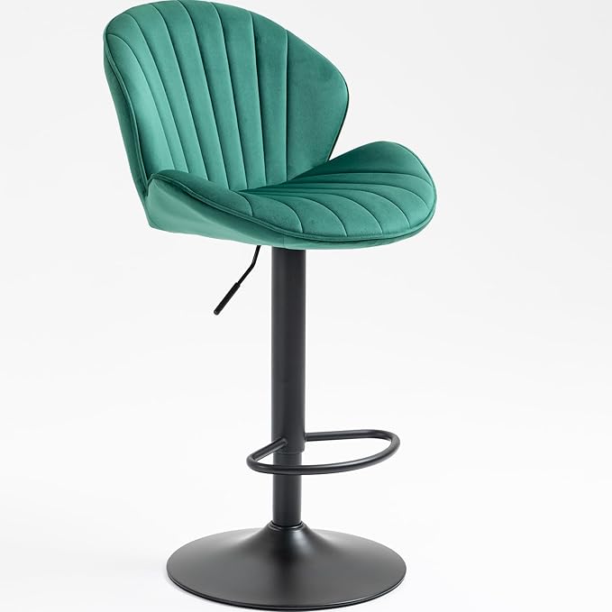 Rhomtree 24-32 Inch Swivel Bar Stools, Adjustable Counter Height Barstools, Velvet Tufted Upholstered and Footrest Barstools, Upholstered Bar Chairs for Home Bar Kitchen Island(Green Set of 2)