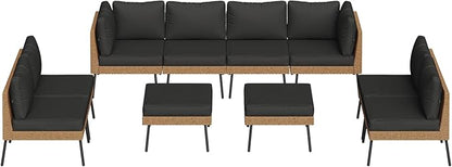 Aoxun 10 Piece Patio Furniture Set, 10 Seats Outdoor Sectional Sofas with Thick Cushion, Wicker Outdoor Patio Furniture Set with Ottomans for Party, Garden, Backyard, Black