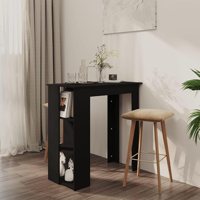 Modern Bar Table Black Engineered Wood Counter Height Dining Table with Storage 40.2x19.7x40.7 Inches for Kitchen Island Small Space