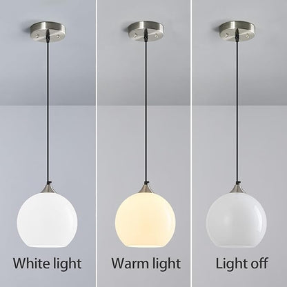 Milky Luster Glass Pendant Lights Kitchen Island Globe Pendant Light Fixtures Modern Pendant Lighting for Bedroom Living Dining Room Light Fixture (5.9 in, 1 Pack)