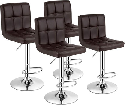 COSTWAY Adjustable Bar Stools Set of 4, Modern Swivel PU Leather Bar Chair with Backrest, Soft Cushioned Seat, Footrest, Sturdy Metal Frame, Comfortable Barstools for Kitchen Island, Pub, Brown