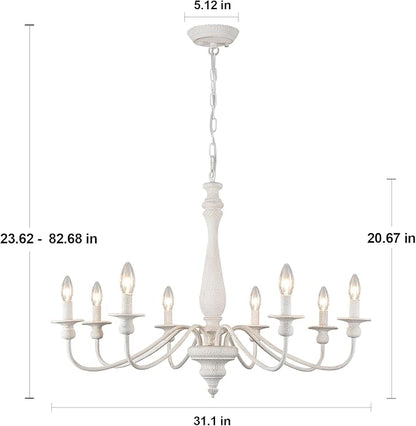 ALISADABOY White Chandelier Farmhouse Antique Chandeliers for Dining Room French Country 8 Light Rustic Entryway Hanging Light Fixture for Kitchen Island Hallway Vintage Pendant Lighting