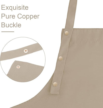 Apron for Men Women with Adjustable Straps and Large Pockets, Canvas Cotton Cooking Kitchen Chef Bib Aprons Waterproof Beige