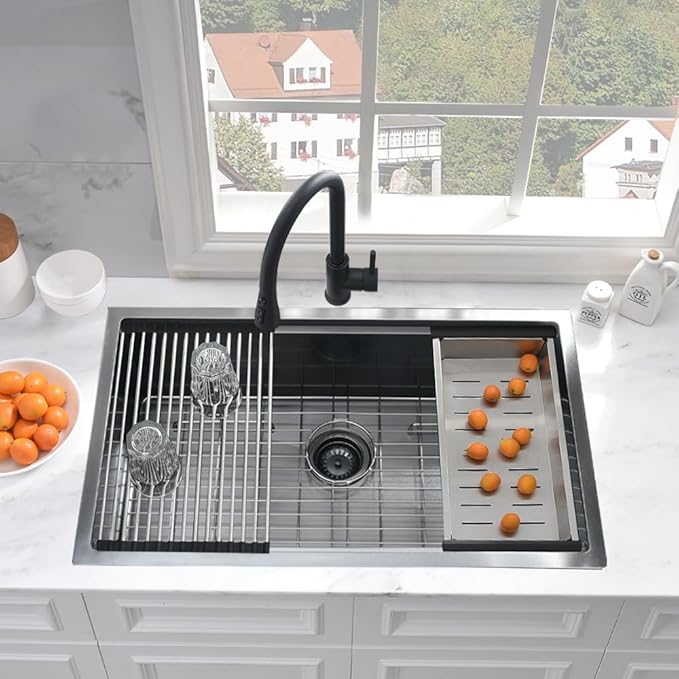 30 Inch Black Undermount Kitchen Sink Workstation-Wesliv 30x19 Undermount Kitchen Sink 16 Gauge Ledge Workstation Sink Single Bowl Deep Kitchen Sink with Cutting Board