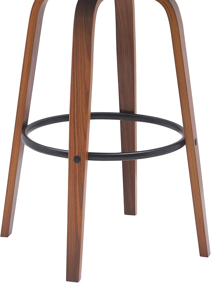 Armen Living Diana 30" Seat Height Mid Century Modern Swivel Walnut Wood Bar Stool for Kitchen Island Counter in Gray Faux Leather