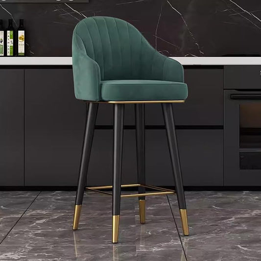 Swivel Stools Set of 2, Counter Height stools with Back and Footrest, Upholstered Chairs for Dining Room Home Kitchen Island,Green-Sitting Height 75cm