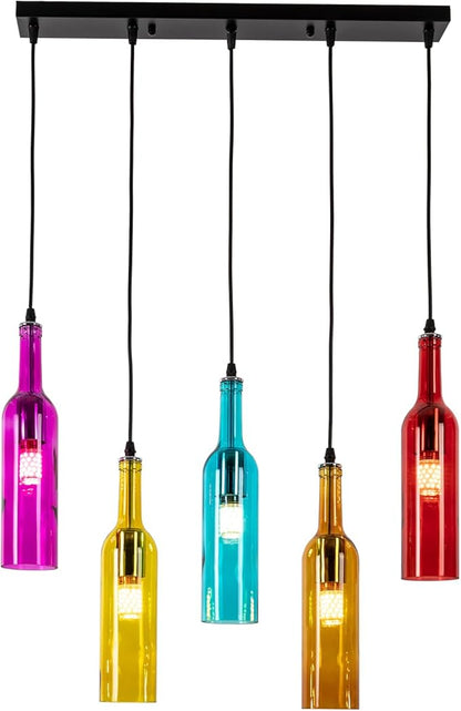 JOMCYDM 5-Light Wine Bottle Chandelier,Pendant Light,Ceiling Light,Wine Bottle Lamp for Living Room,Bar,Hotel