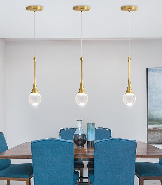 Modern Kitchen Island Pendant Lights Dimmable LED Crystal Chandelier Hanging Pendant Chandelier Gold 3 Pack
