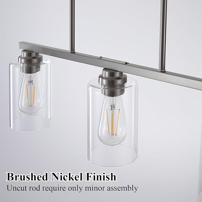 Mecgirn Island Light for Kitchen, Brushed Nickel Dining Room Light Fixture Over Table, 3-Light Linear Chandelier Pendant Lighting for Dining Table Kitchen Island Living Room