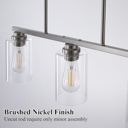 Mecgirn Island Light for Kitchen, Brushed Nickel Dining Room Light Fixture Over Table, 3-Light Linear Chandelier Pendant Lighting for Dining Table Kitchen Island Living Room