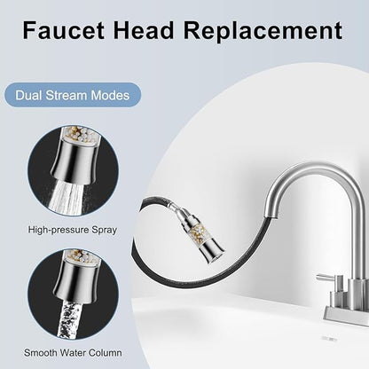 Metal Kitchen Faucet Head Replacement with Filter - Pull Down Spray Head Water Filter for Sink - 2 Modes Sink Sprayer Replacement with 12 Nozzle Adapters - Anti-clogging Design