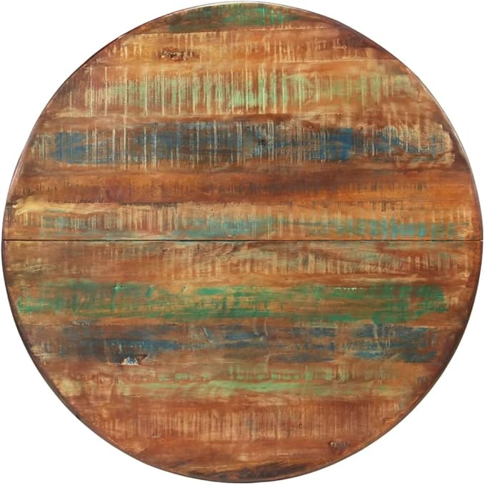Round Dining Table Solid Reclaimed Wood Powder-Coated Steel 43.3 Inch Diameter Small Dining Room Kitchen Furniture Indoor Rustic Industrial Design for Family Gatherings