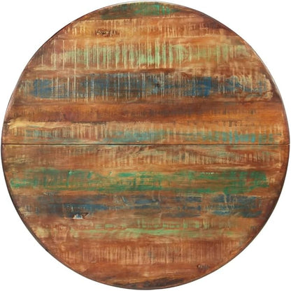 Round Dining Table Solid Reclaimed Wood Powder-Coated Steel 43.3 Inch Diameter Small Dining Room Kitchen Furniture Indoor Rustic Industrial Design for Family Gatherings