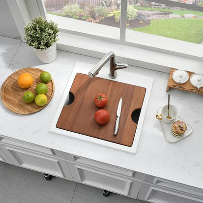 15 Inch White Drop In Bar Sink Workstation -Bokaiya 15x15 Quartz Outdoor Rv Wet Bar Sink Single Bowl Small Drop In Kitchen Sinks with Cutting Board
