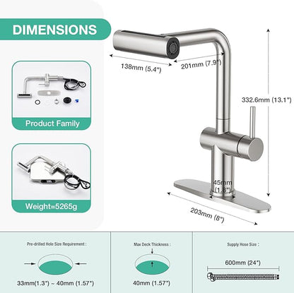 CREA Bar Sink Faucet,Chrome Bathroom Facuets 1 3 Holes, Single Handle Bathroom Faucets with Deck Plate,360°Swivel Stainless Steel Small Kitchen Faucet for Mini Pre Sink RV Vanity Faucet