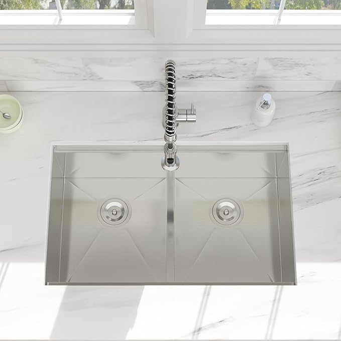 30 Undermount Kitchen Sink - 30x19 Double Bowl Kitchen Sinks Workstation 16 Gauge Stainless Steel Sink Low Divide Double Basin 50/50