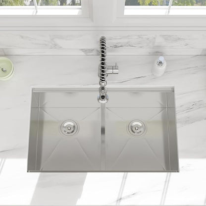 30 Undermount Kitchen Sink - 30x19 Double Bowl Kitchen Sinks Workstation 16 Gauge Stainless Steel Sink Low Divide Double Basin 50/50
