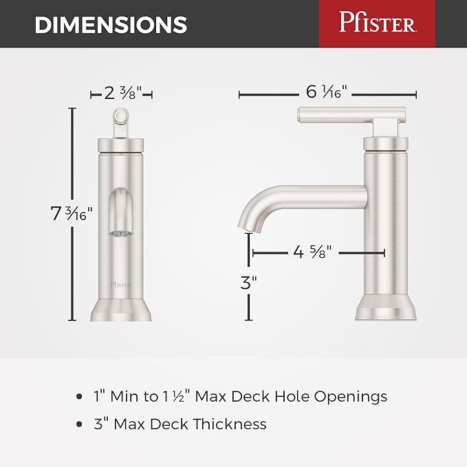 Pfister Capistrano Single Handle Bathroom Sink Faucet 1 Hole Brushed Nickel Finish with Push & Seal Drain NSF Certified WaterSense Compliant Vanity Faucet LF042CSOGS